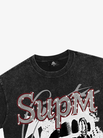 Washed Rhinestone Letter Graphic T-Shirt 