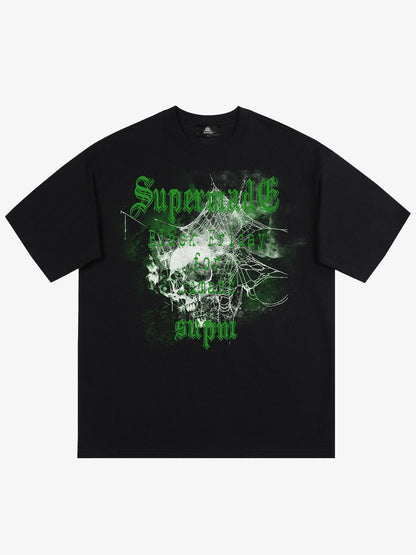 Gothic Skull Spiderweb Graphic T-Shirt 