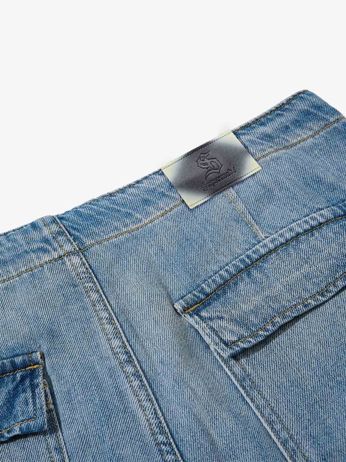 Distressed Denim Shorts with Embroidered Graphic – Drawstring Waist Cotton Fit
