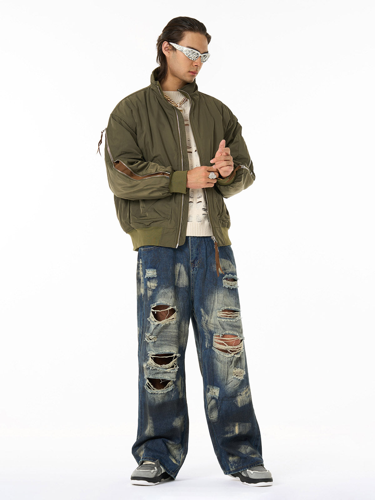 Retro Street Hip-Hop Zipper Design Bomber Jacket 