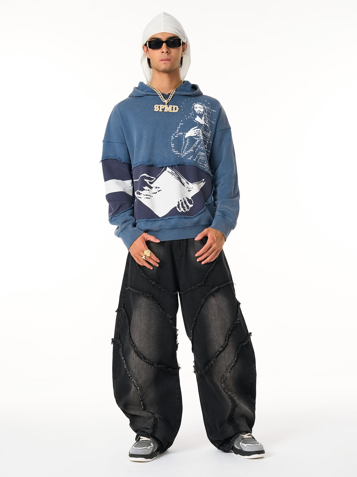 Washed Distressed Raw Edge Barrel Jeans - 2402 