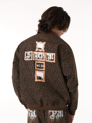 Cross Frame Leopard Print Baseball Jacket - 2572 