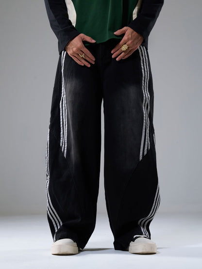 Contrast Side Stripe Denim Barrel Jeans - 2504 