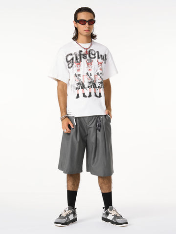 Pleated Design Pendant Decoration Baggy Shorts - 2482 