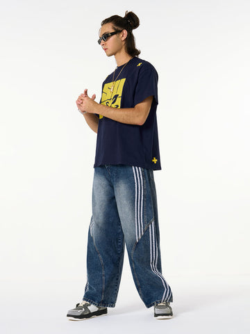 Contrast Side Stripe Denim Barrel Jeans - 2504 