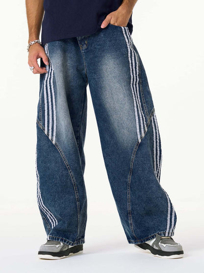 Contrast Side Stripe Denim Barrel Jeans - 2504 