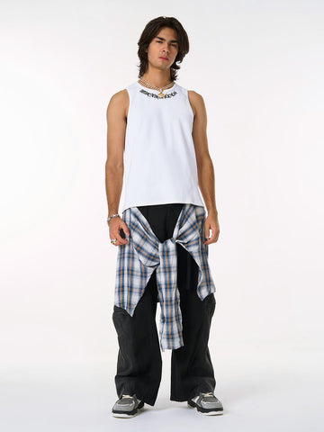 Gothic Lettering Embroidered Ribbed Vest - 2522 