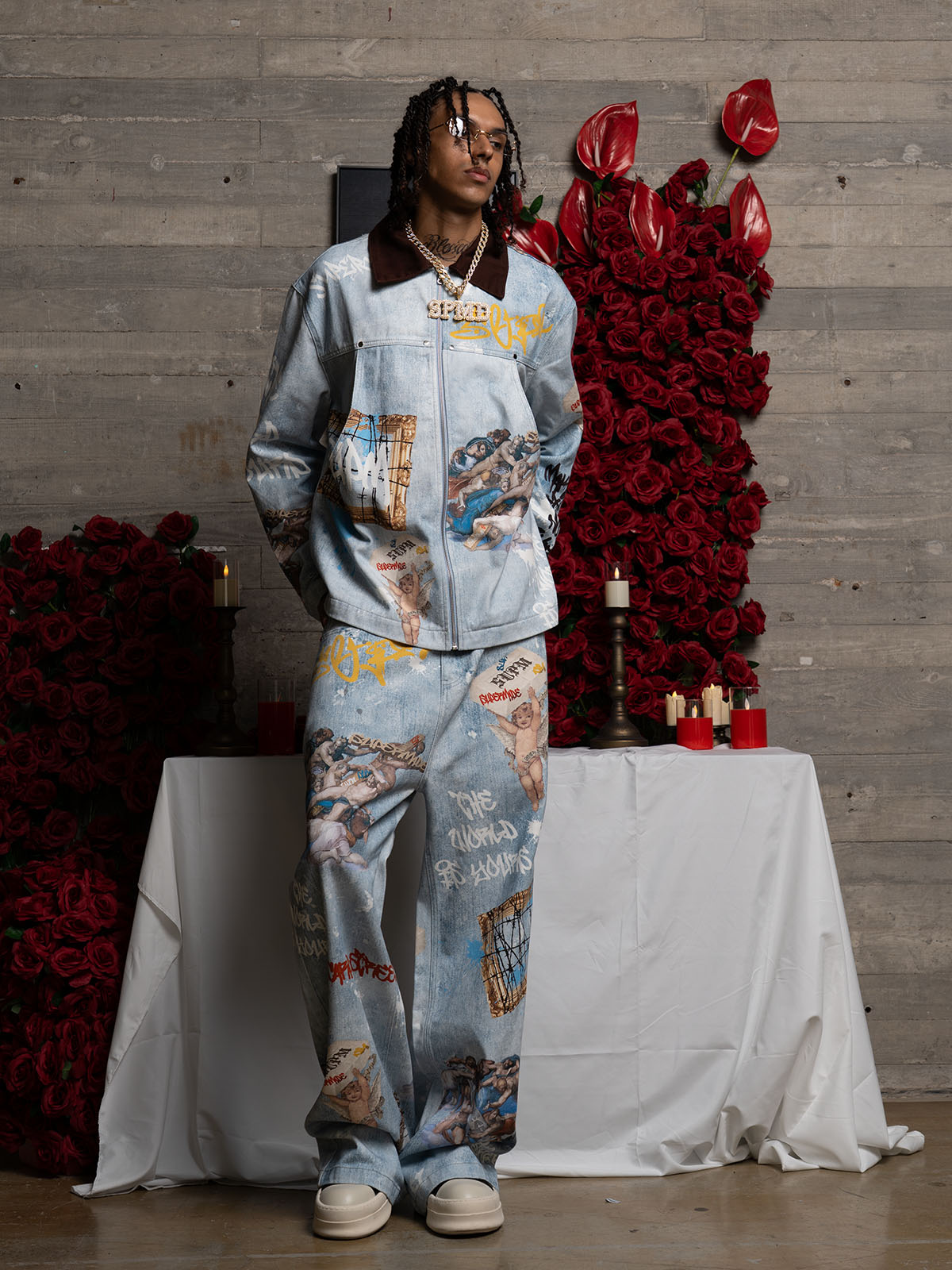 Artistic Patches Graphic  Distressed Denim Jacket - 2573 