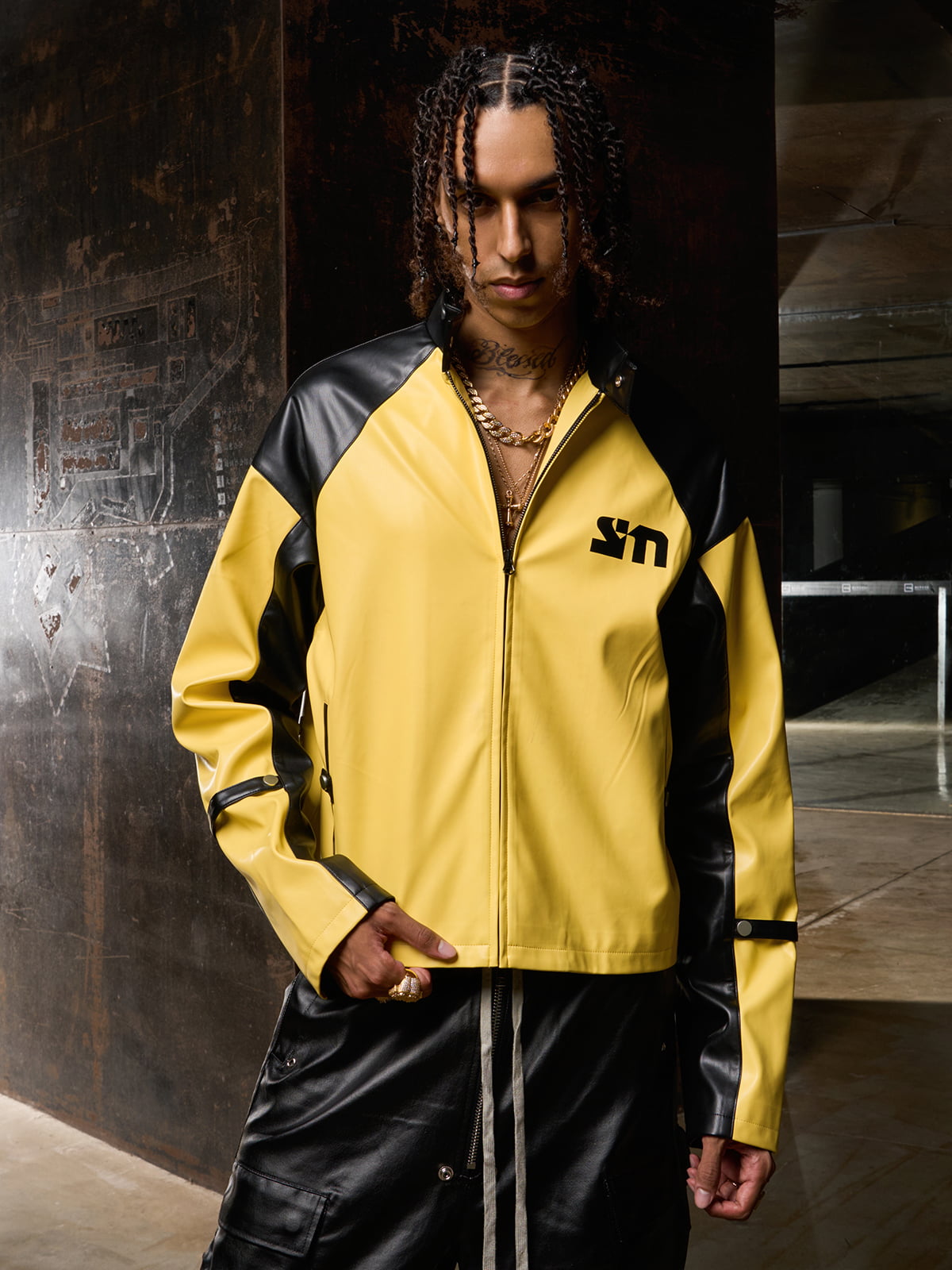 Original Contrast Color Leather Jacket - 2565 