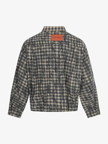 Vintage Washed Plaid Cropped Shirt Jacket 