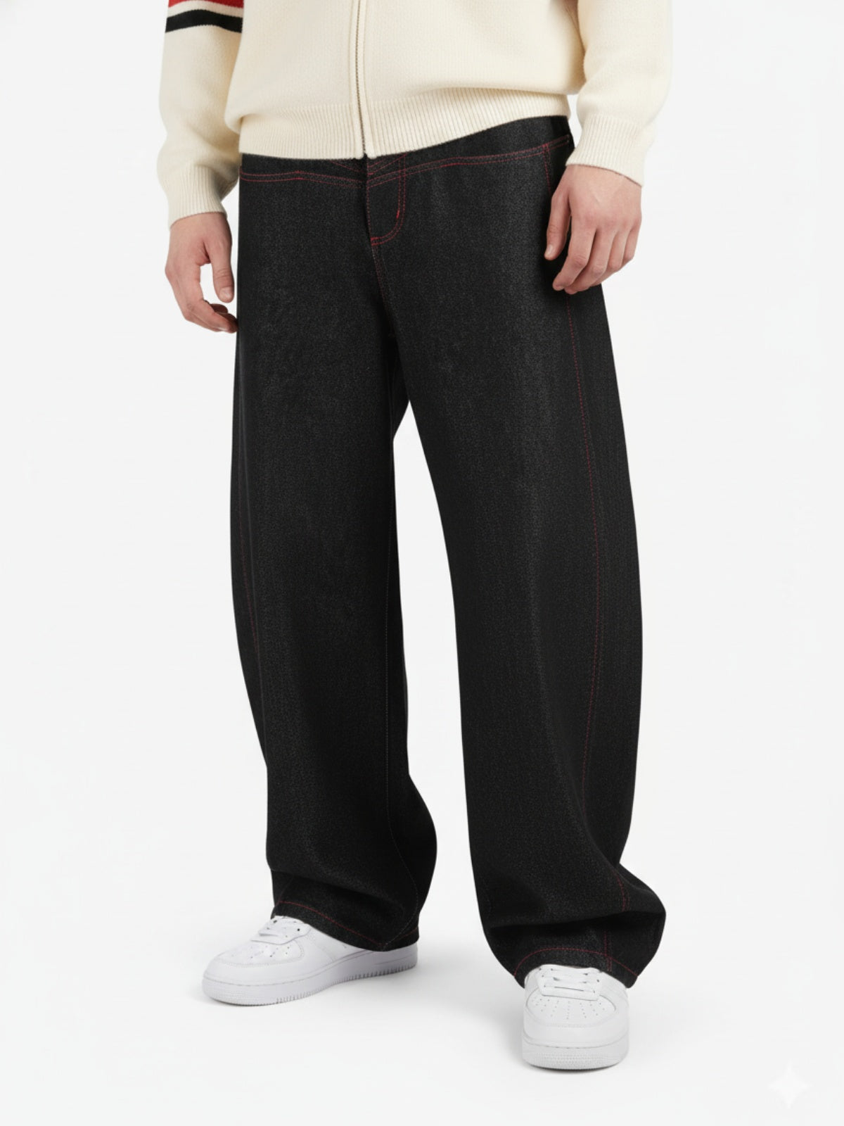 Street Culottes Red Stitching Barrel Jeans 
