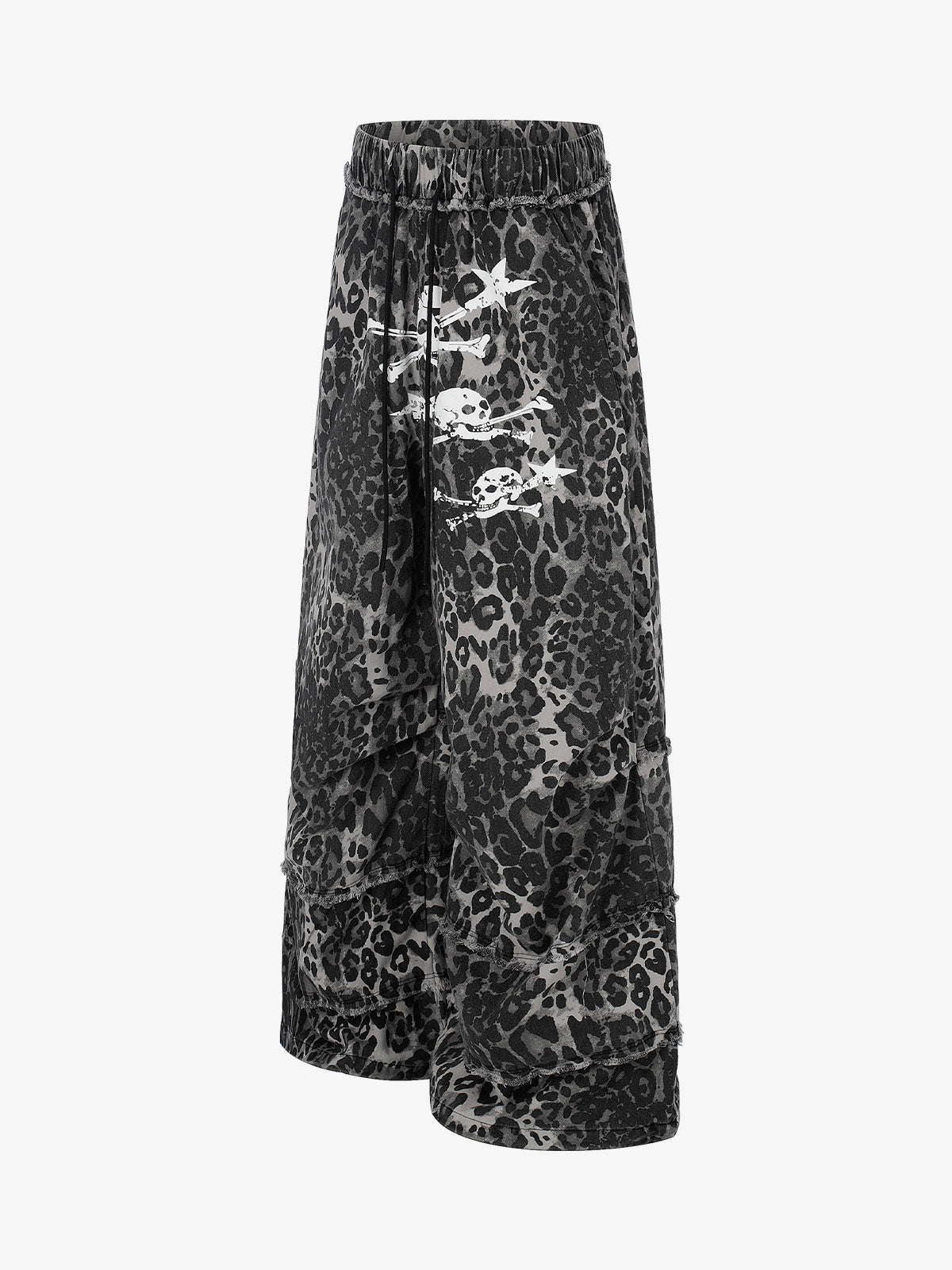 Cropped-Hose mit Leopardenmuster – Weites Bein, Baumwollmischung mit offenem Saum