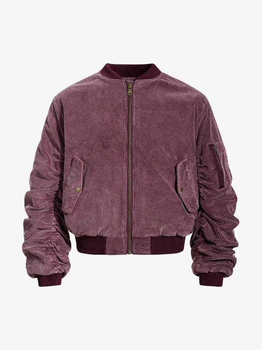 Vintage Washed Corduroy Distressed Bomber Jacket 