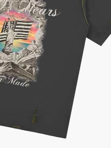 Statue of Liberty Graphic Distressed Reversible T-Shirt 