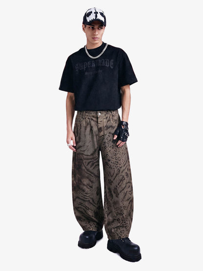 Leopard Tiger Curved-Leg Jeans