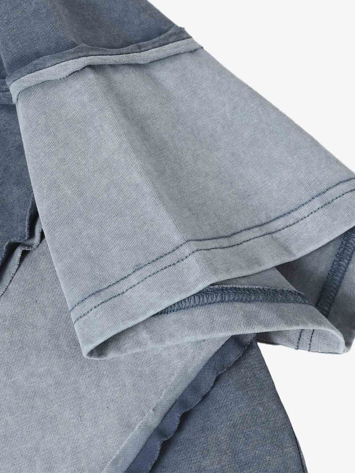 Washed Asymmetric Raw Edge Panel Knit T-Shirt 