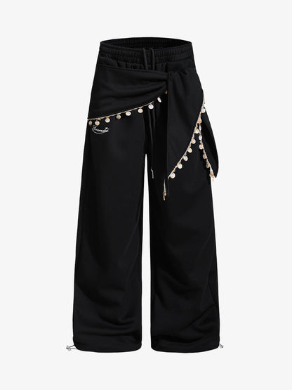 Street Detachable Flap Lace-up Jogger Pants 