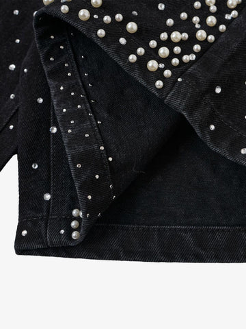 Pearl Embroidered Denim Shorts