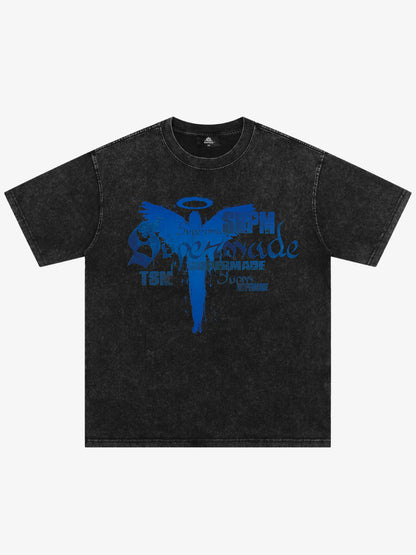 Distressed Washed Gothic Angel Graphic T-Shirt 