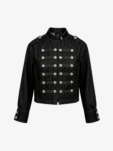 Vintage Militär-Jeansjacke mit silbernen Knöpfen