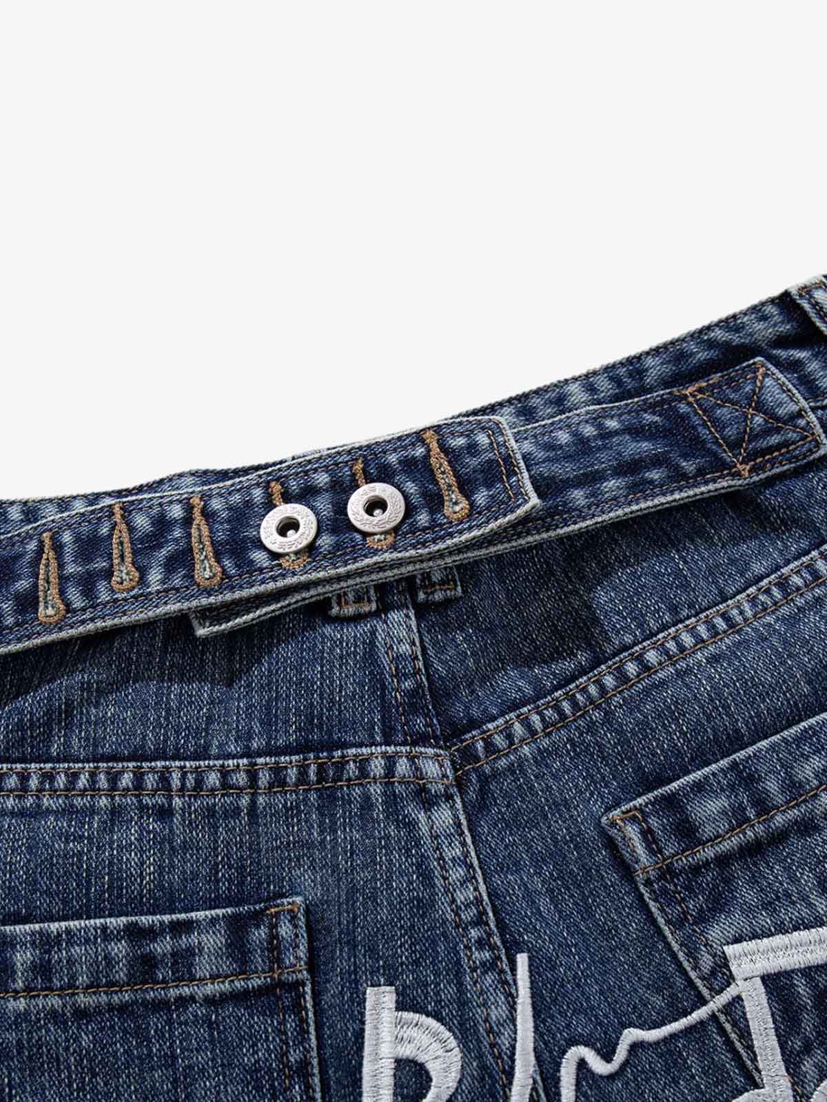 Music Print Denim Shorts with Embroidered Notes