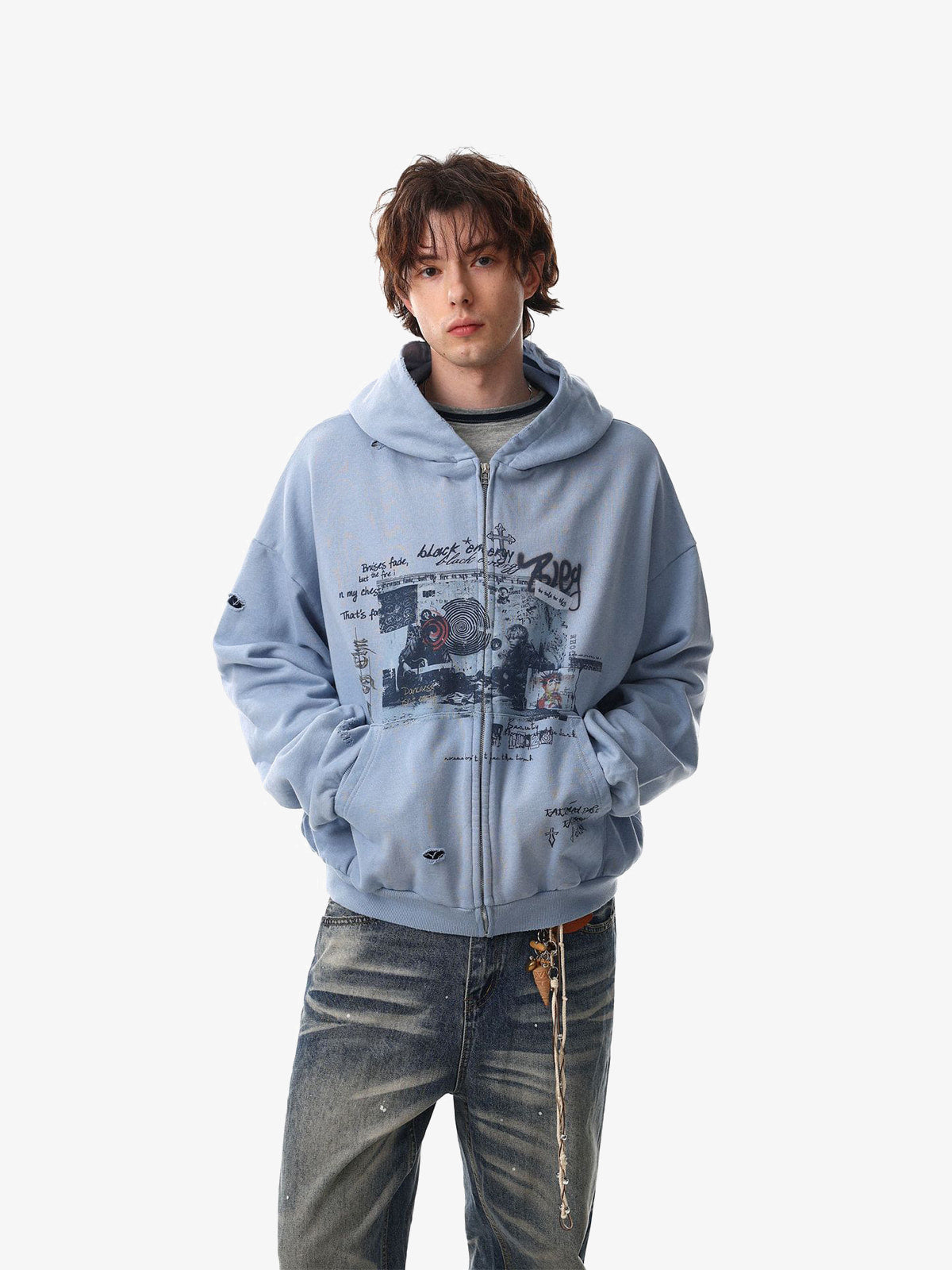 Distressed Plaid Cotton Flannel Shirt for Men with Two Chest Pockets and Ripped Design 