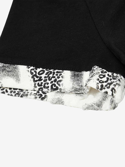Cotton Polo Shirt with Leopard Print Collar & Cuff Detail