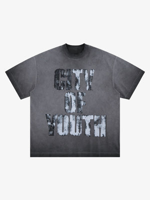 Vintage Gradient Spray Letter Print T-Shirt 