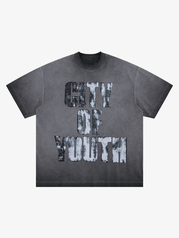 Vintage Gradient Spray Letter Print T-Shirt 