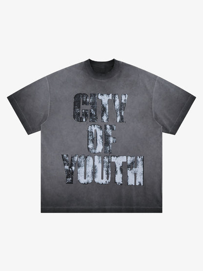 Vintage Gradient Spray Letter Print T-Shirt 