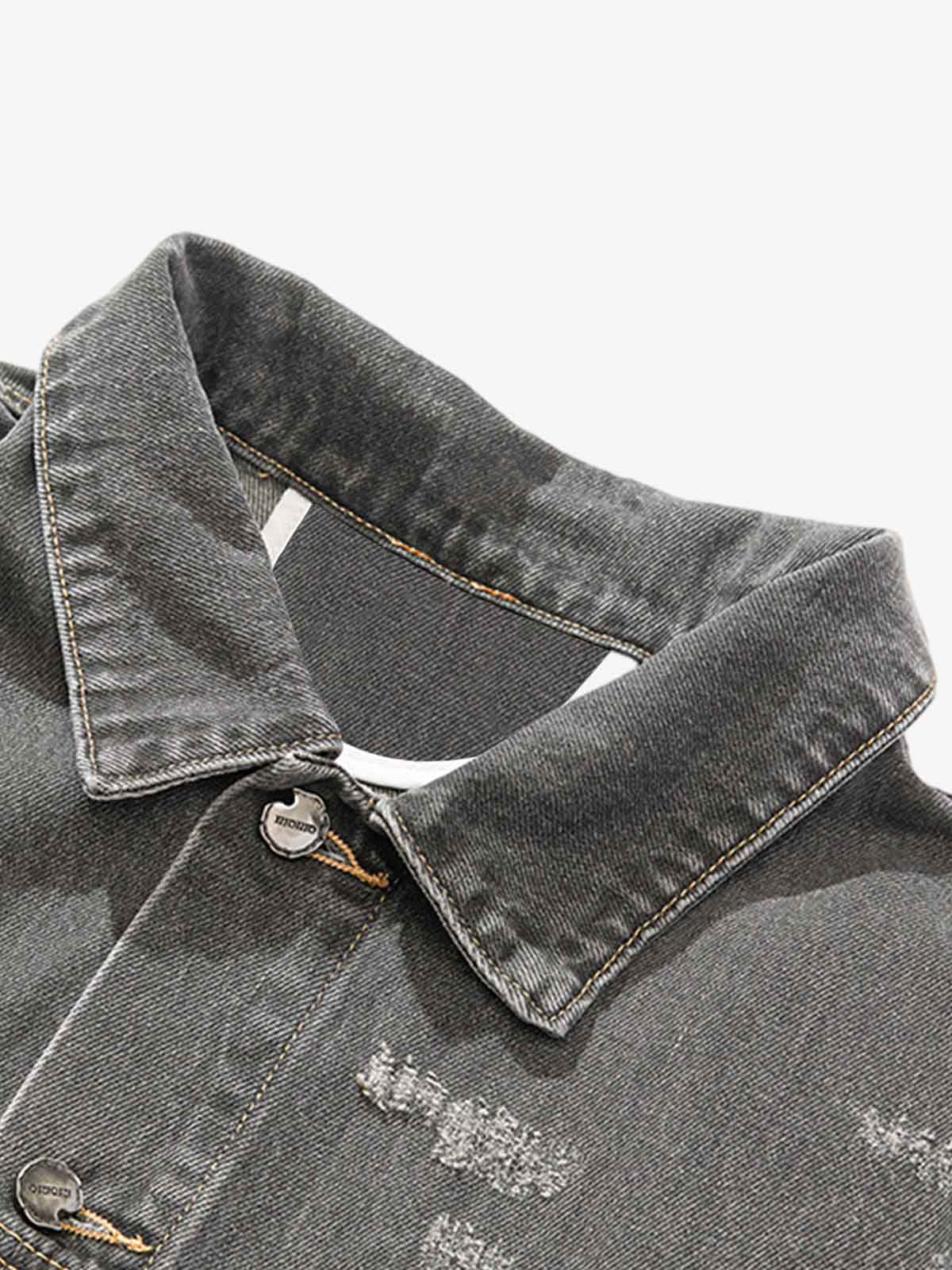Retro Washed Distressed Denim Jacket 