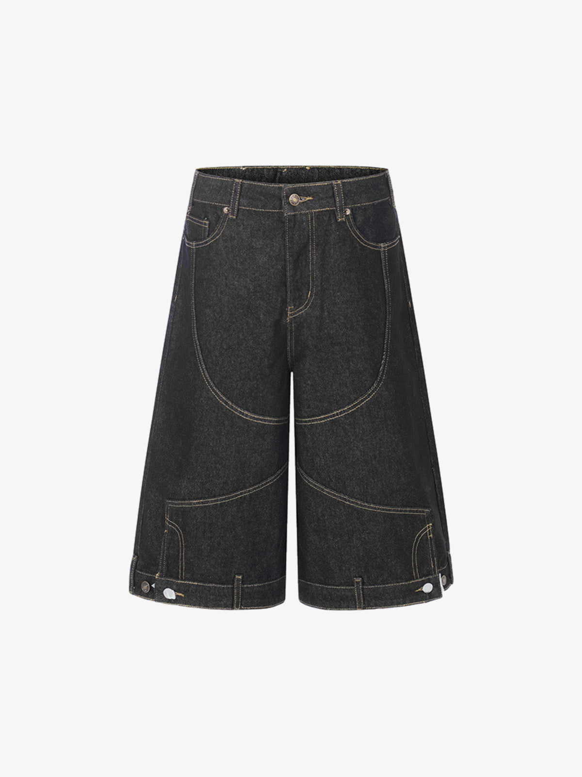 Retro-Denim-Shorts mit Kontrastnähten und geschwungenem Bein