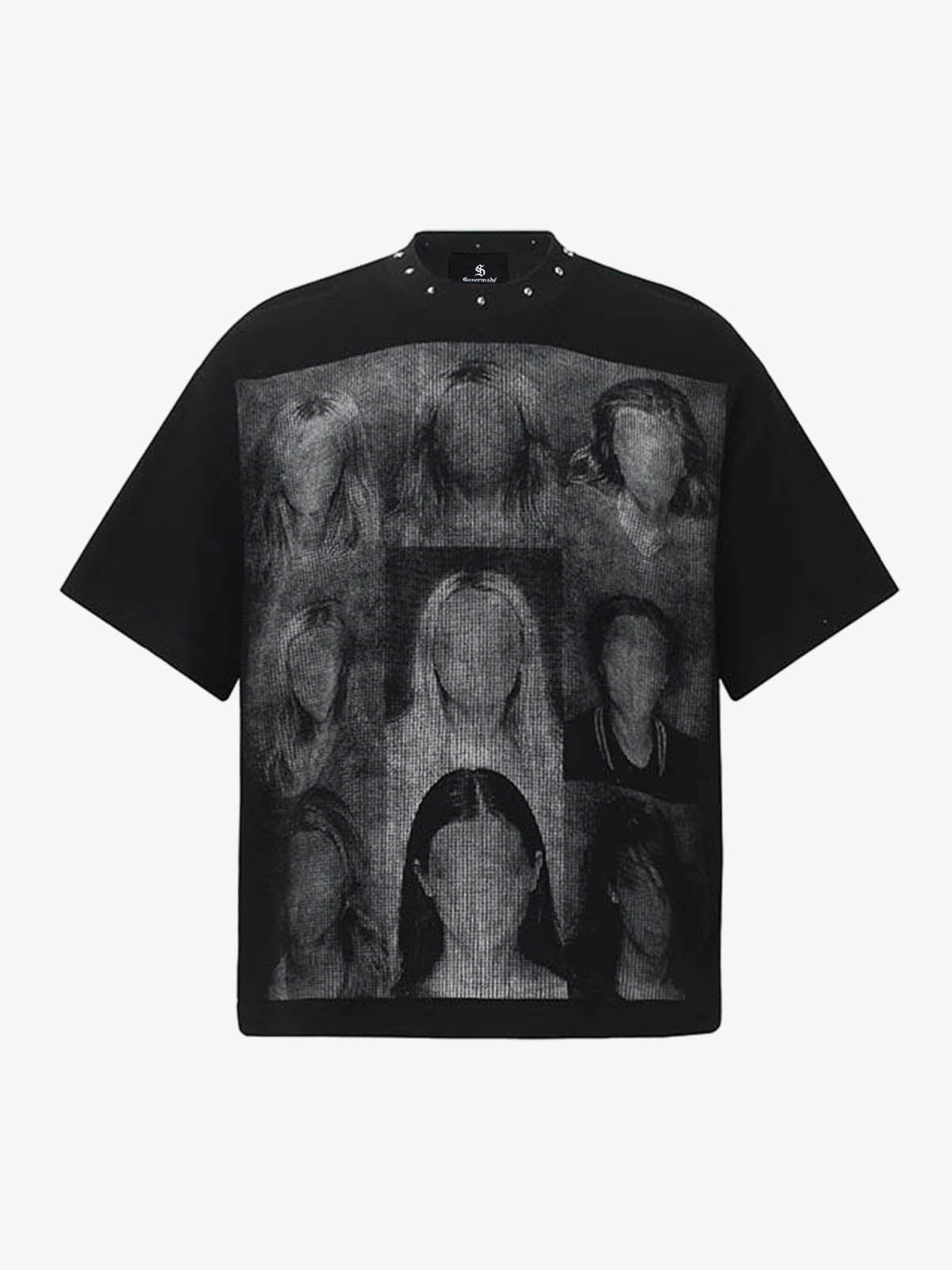Waffelstrick-T-Shirt mit gesichtslosem Porträt