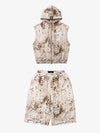 Washed Distressed Irregular Leopard Sleeveless Hooded Vest Set 