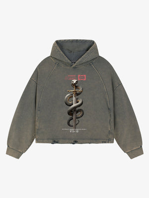 Vintage Washed Snake Staff Graphic Hoodie 