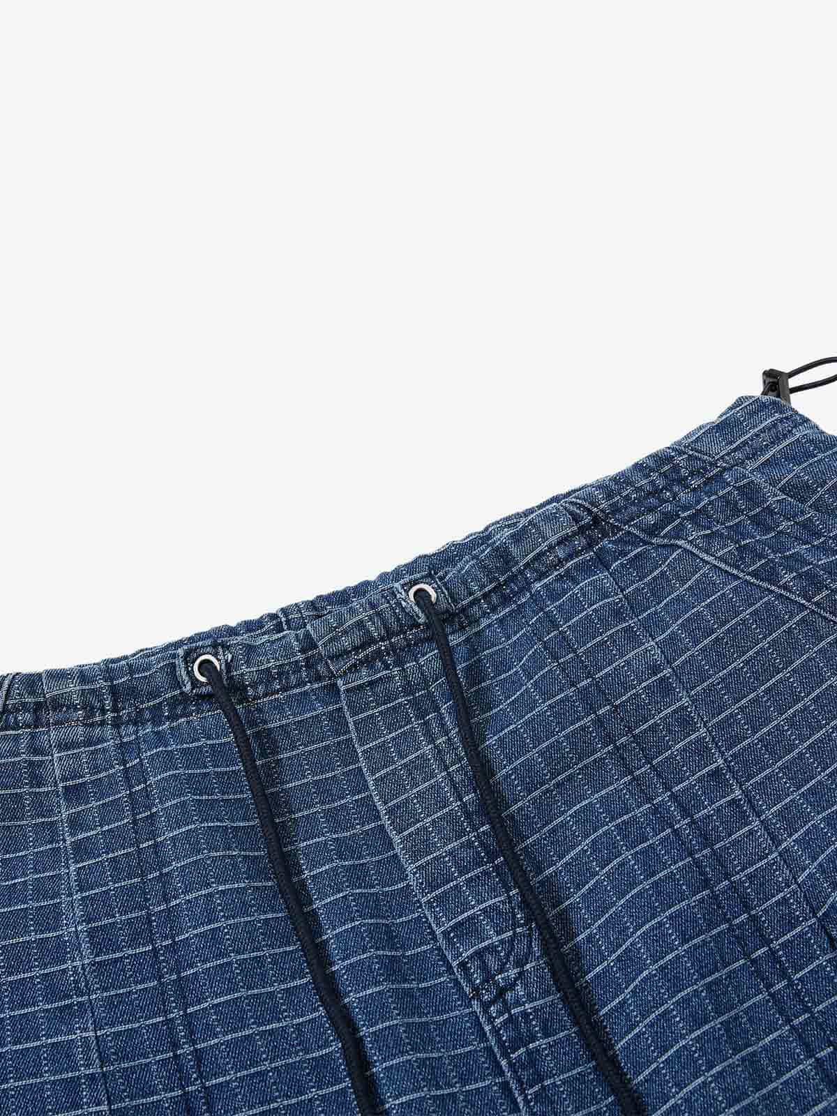 Grid Print Cotton-Linen Drawstring Shorts – Relaxed Fit Casual Streetwear