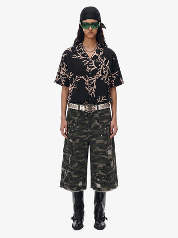 3D Textured Embossed Camp Collar Boxy Shirt 