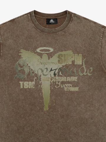 Distressed Washed Gothic Angel Graphic T-Shirt 