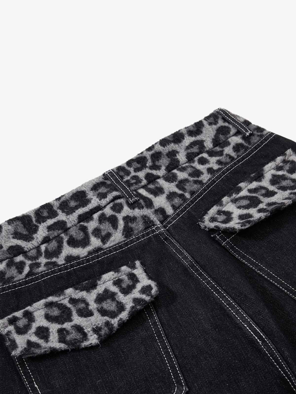 Vintage Leopard Print Waistband Patch Baggy Jeans - 2635 