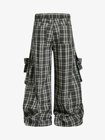 Retro Plaid Lace-Up Cargo Pants 