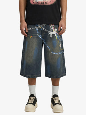 Street Painting Graffiti Denim Jorts - 2476 