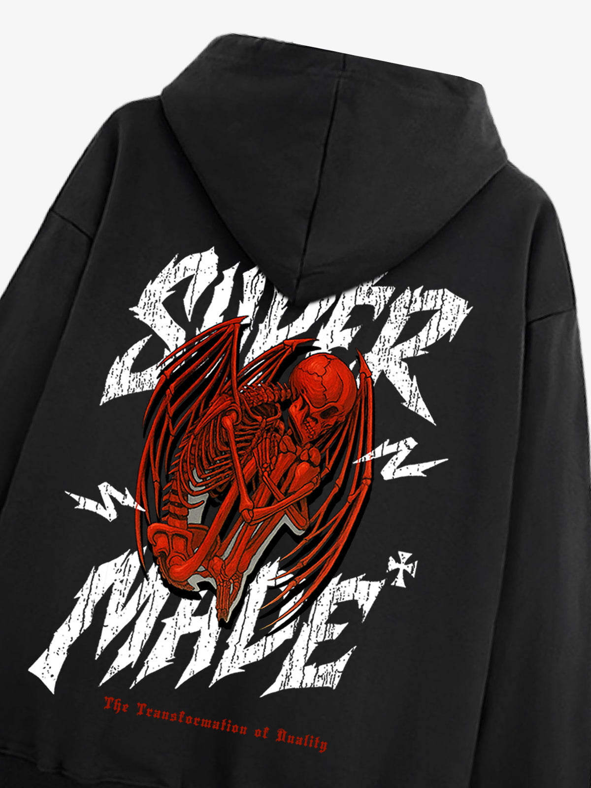 Distressed Graphic Bold Angel Wings Design Hoodie 