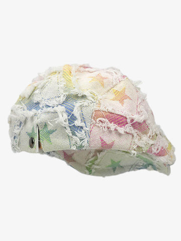 Distressed Rainbow Star Patchwork Flat Cap 