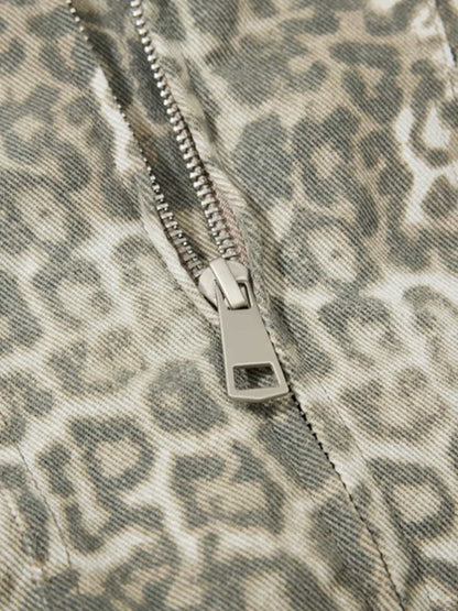 Vintage Leopard Print Bomber Jacket - 2540 