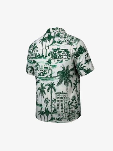 Vintage Green Coconut Tree Camp Collar Boxy Shirt 