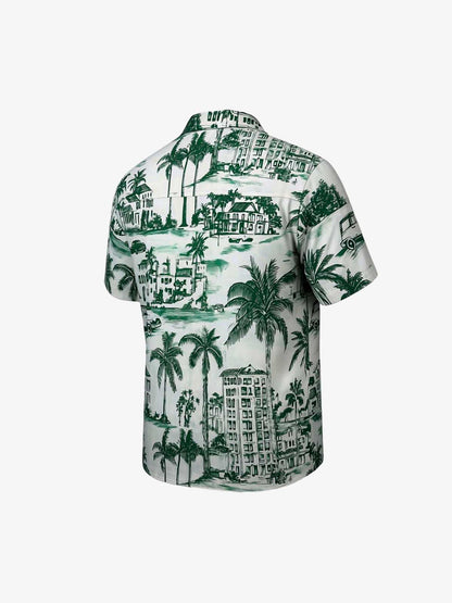 Vintage Green Coconut Tree Camp Collar Boxy Shirt 