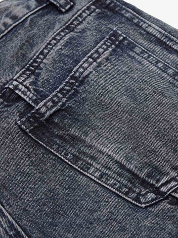 Washed Geometric Panel Barrel Jeans 