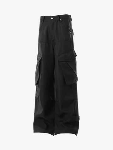 Multi-Pocket Textured Fabric Flared Pants 