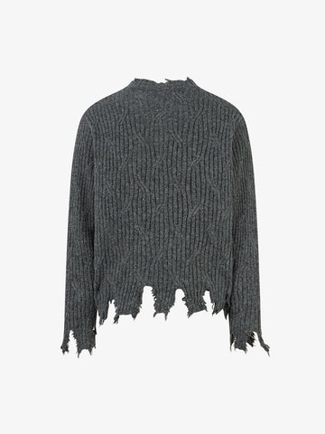 Knitted Distressed Diamond Pattern Raw Edge Sweater 