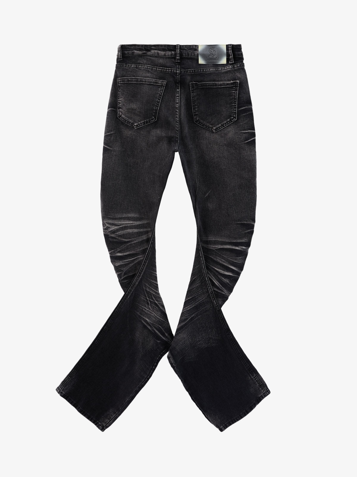 Vintage Distressed Button Fly Ruched Panel Flared Jeans 